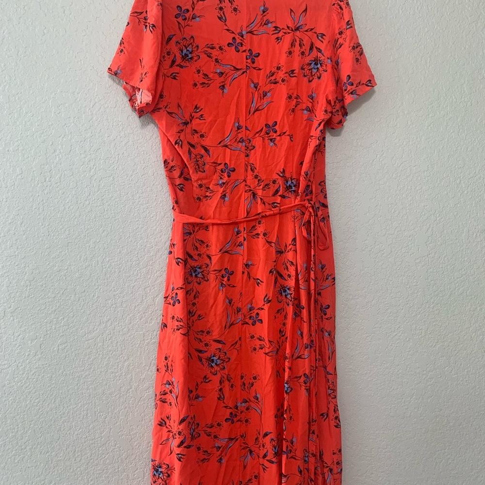 GAP Coral-Red Floral Maxi Dress with Tie Waist
